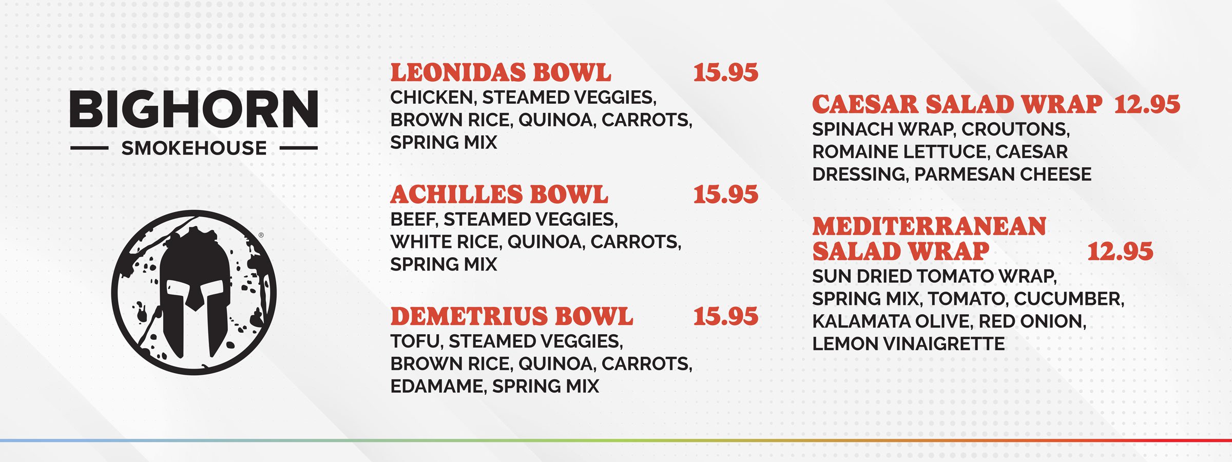 Bighorn Smokehouse Spartan Race menu